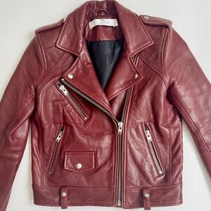 IRO Oxblood Red Leather Moto Jacket